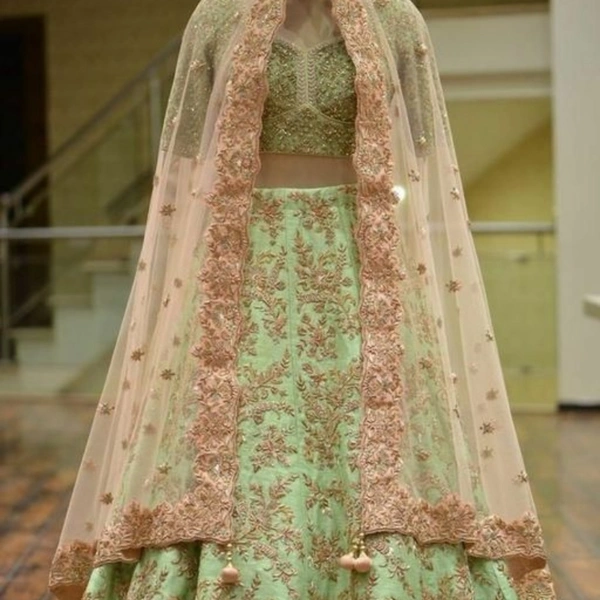 Aishani Refined Women Lehenga - Pista Green