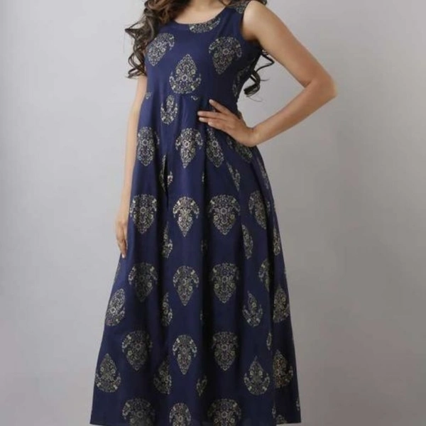 Voguish Printed Cut Anarkali Kurta - Blue, M