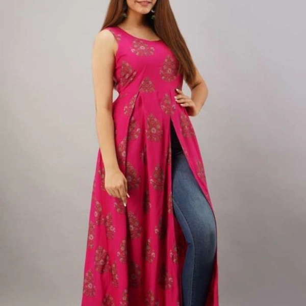 Voguish Printed Cut Anarkali Kurta - Pink, XL