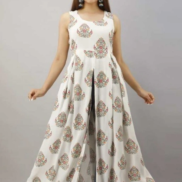Voguish Printed Cut Anarkali Kurta - White, XXL