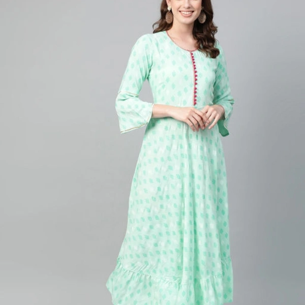 Women's Printed Rayon Anarkali Kurti - M