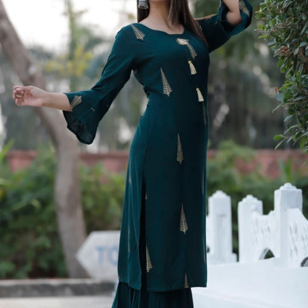 Women's Printed Rayon Kurta with Palazzos - S