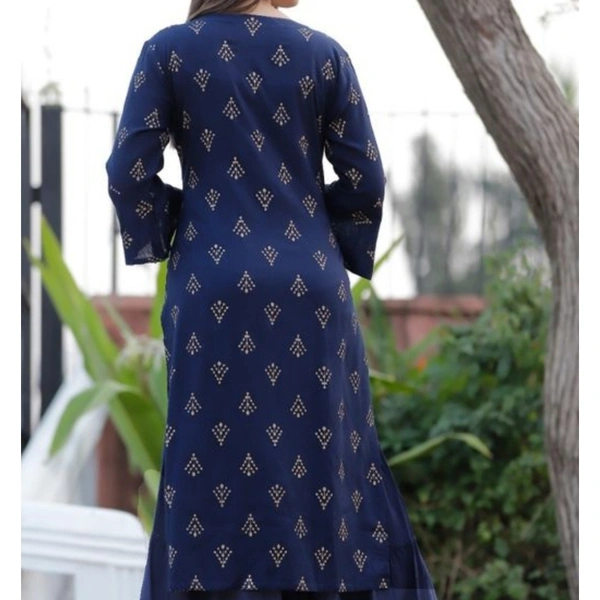 Women's Printed Rayon Slub Kurta with Sharara - M
