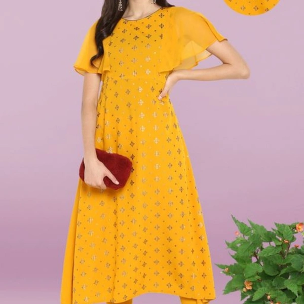 Party Wear Kurta Set - Yellow, S