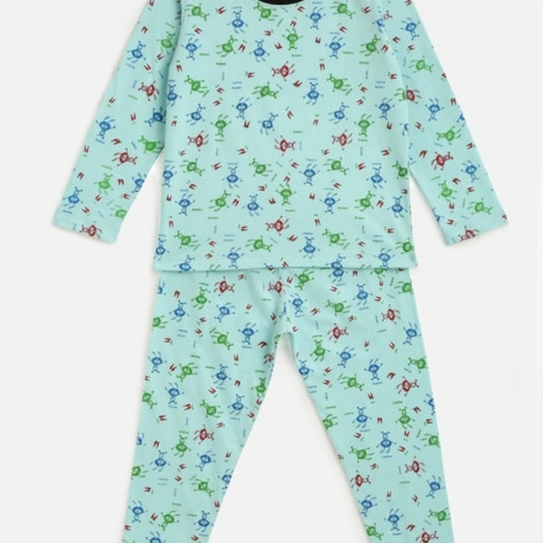 Kids Craft Sea Green Cotton Fabric All Over print Girls Nightsuit - 7-8 years