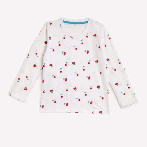 Kids Craft White Cotton Fabric Cherry print Girls Nightsuit - 3-4 years