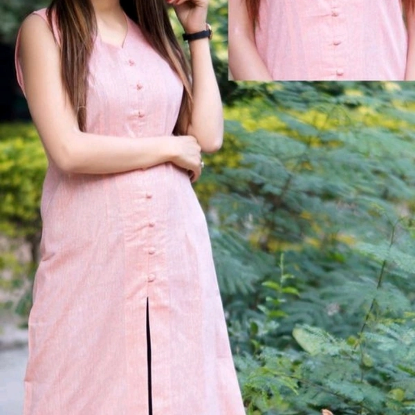 Women's Solid Khadi Cotton Kurti - Pink, XL