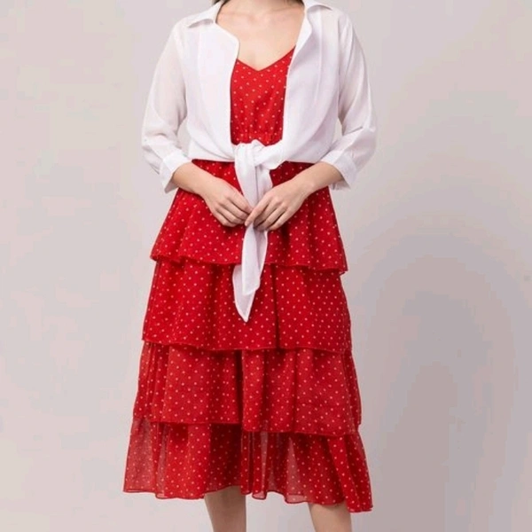 Women Gathered Dress + White Overcoat - Black, S