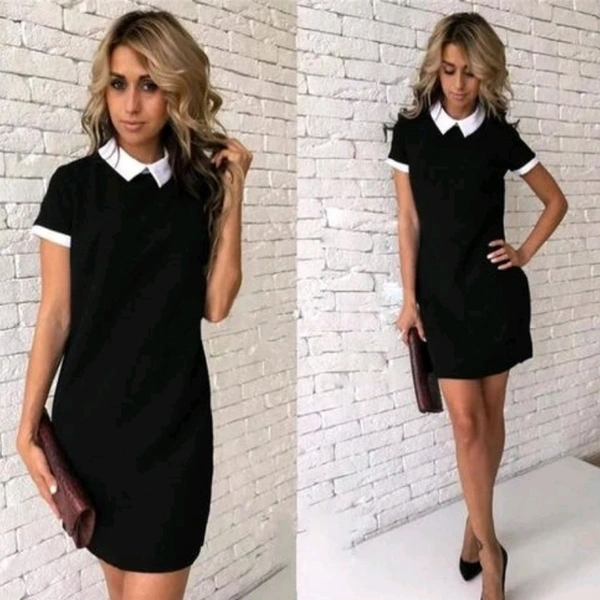 Women's Solid  Cotton Dress - Navy Blue, S