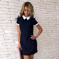 Women's Solid  Cotton Dress - Navy Blue, S