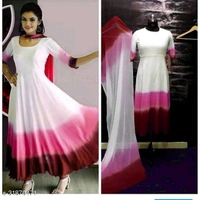 Rayon tyedye long kurti with duptta - Blue, XXL
