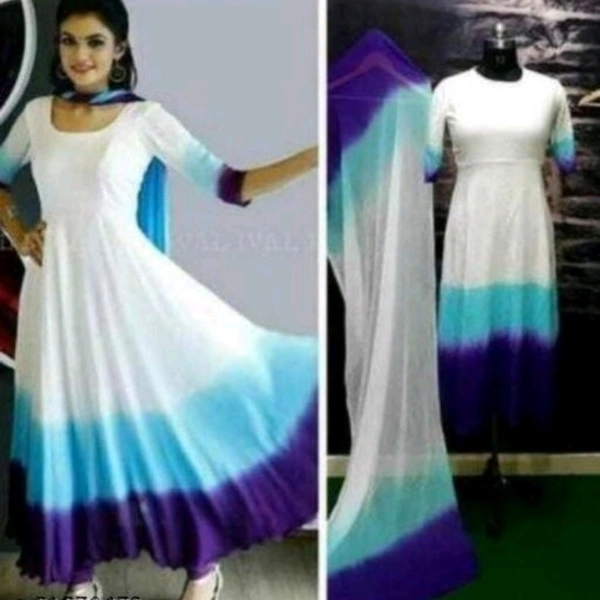 Rayon tyedye long kurti with duptta - Blue, XXL