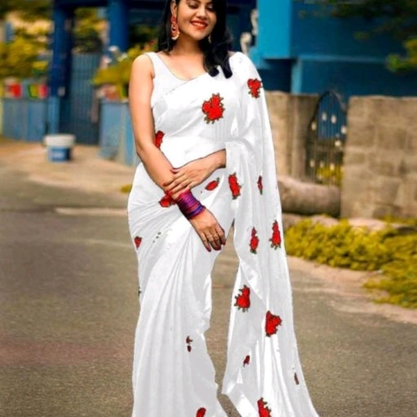 Bollywood Embroidered Fashion Georgette Saree - White