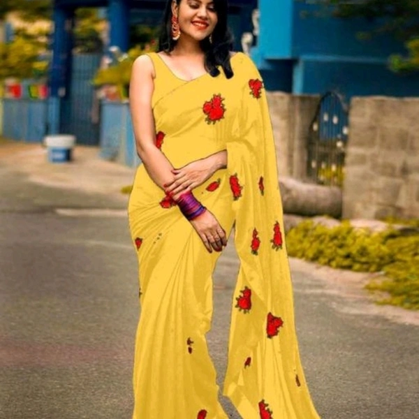 Bollywood Embroidered Fashion Georgette Saree - Green