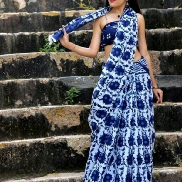 Rani Prints Jaipur Hand Printed Cotton Mulmul Saree