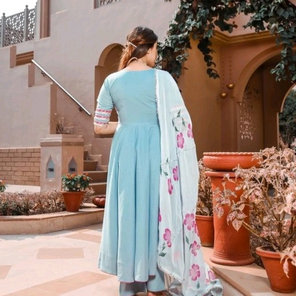 Solid Kurta, Palazzo And Dupatta Set - XXL