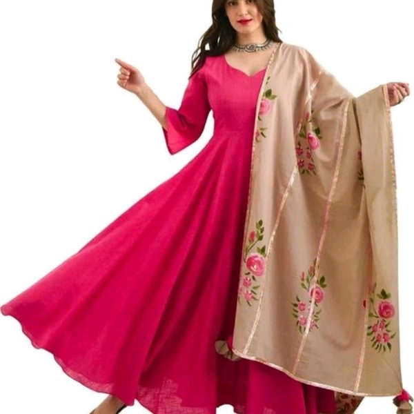 Solid Kurta, Palazzo And Dupatta Set - L