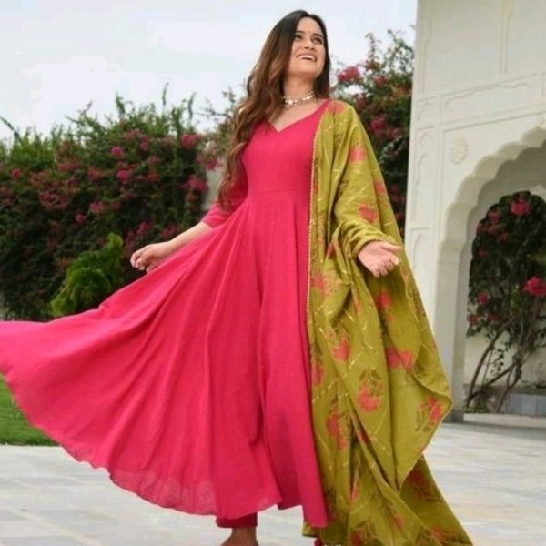 Solid Kurta, Palazzo And Dupatta Set - L