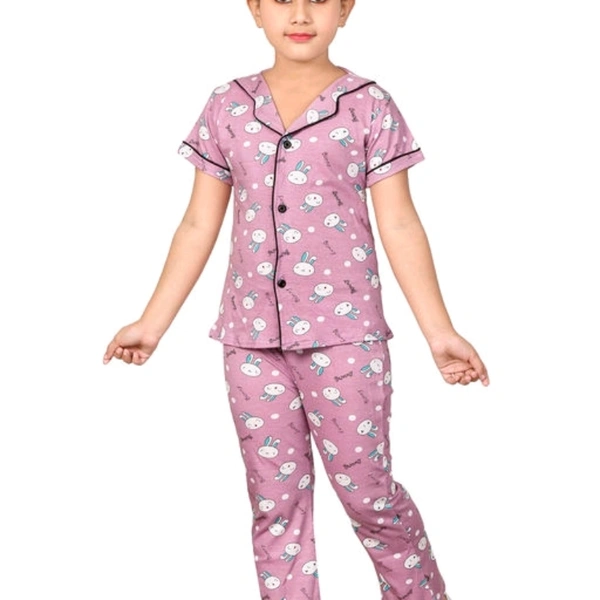 Girls cotton printed night suit - 4-5 years