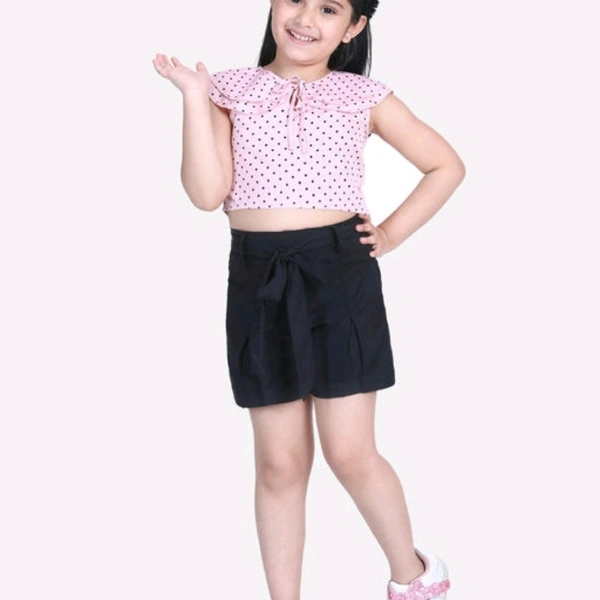 Girls Pink Polka Dots Printed Top with Black Shorts - 13-14 years
