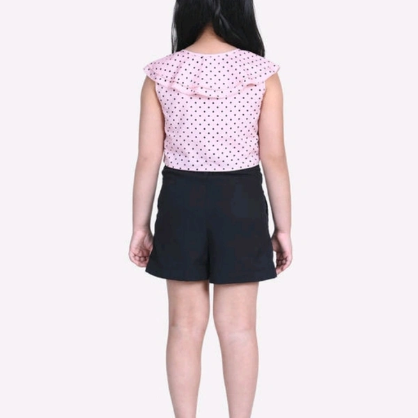 Girls Pink Polka Dots Printed Top with Black Shorts - 13-14 years