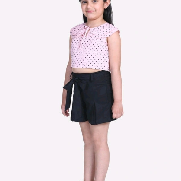 Girls Pink Polka Dots Printed Top with Black Shorts - 13-14 years