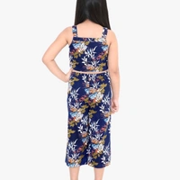 Girls Navy Blue Floral Printed Top with Palazzos - 14-15 years