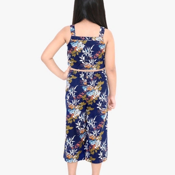 Girls Navy Blue Floral Printed Top with Palazzos - 14-15 years