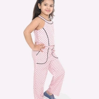 Girls Pink Polka Dots Printed Top With Trousers - 12-13 years