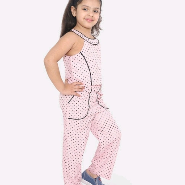 Girls Pink Polka Dots Printed Top With Trousers - 12-13 years