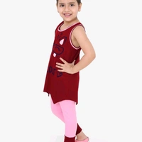 Girls Maroon Printed T-shirt with Pink Leggings - 7-8 years