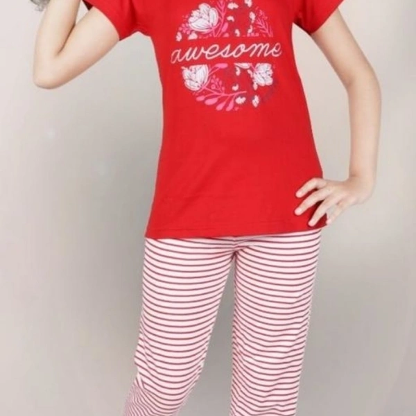 Cute Classy Kids Girls Nightsuits / Night Dress - Red , 8-9 years