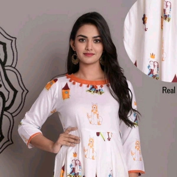 Women'S Printed Rayon Kurtis - Yellow, 4XL