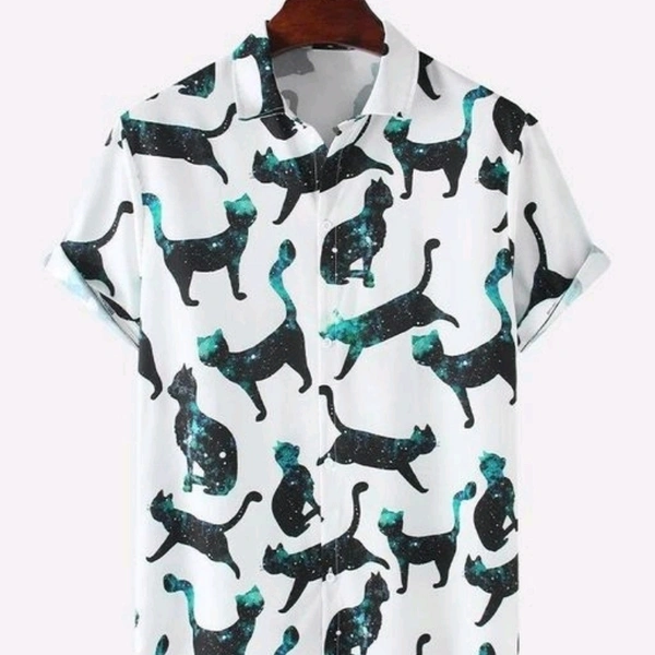Cartoon Cat Galaxy Funny Print Casual Shirts - XXL