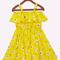 Bright Yellow Off Shoulder Flared Dress - 3-4 years