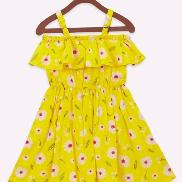 Bright Yellow Off Shoulder Flared Dress - 3-4 years