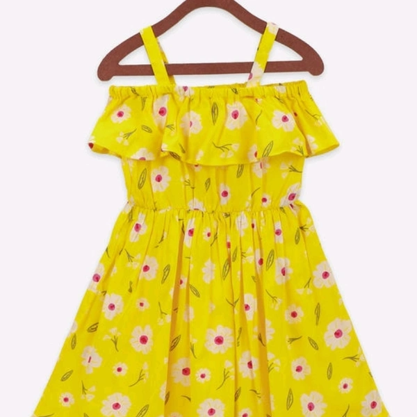 Bright Yellow Off Shoulder Flared Dress - 6-7 years