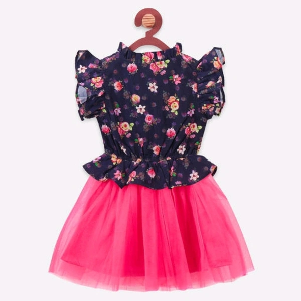 Blue Pink floral Tulle Dress - 2-3 years