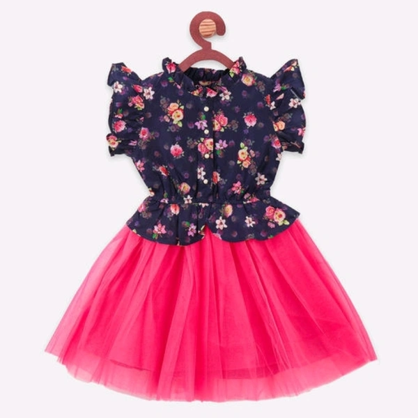 Blue Pink floral Tulle Dress - 4-5 years