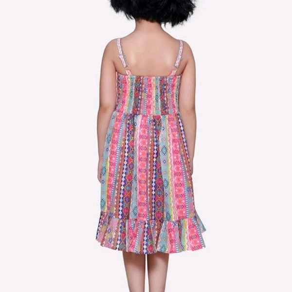 Neon Pink Stripe Low-High Boho Dress - 4-5 years