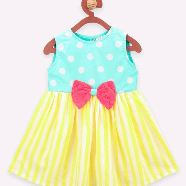 Neon Stripe Powder Blue Polka Dress - 3-4 years
