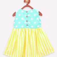 Neon Stripe Powder Blue Polka Dress - 5-6 years