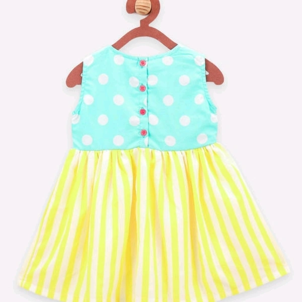 Neon Stripe Powder Blue Polka Dress - 5-6 years