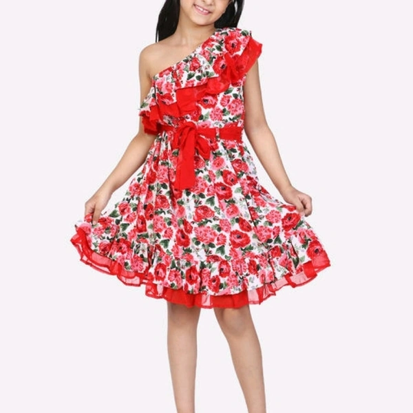 Digital Print red Dress - 2-3 years
