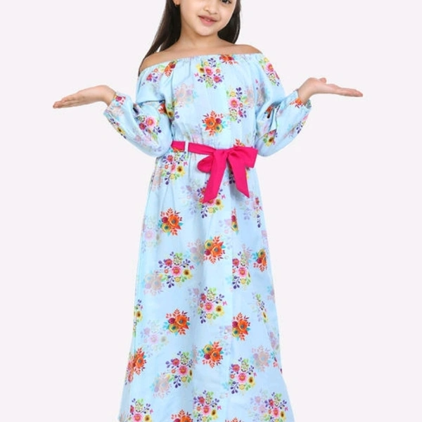 Sky Blue Off shoulder Party Maxi Dress - 3-4 years