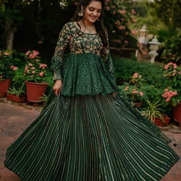 GREEN Embroidered Attractive Party Wear Lehenga