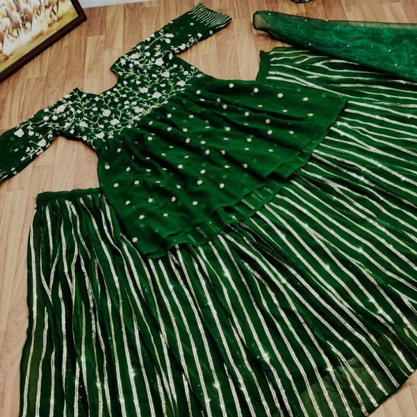 GREEN Embroidered Attractive Party Wear Lehenga