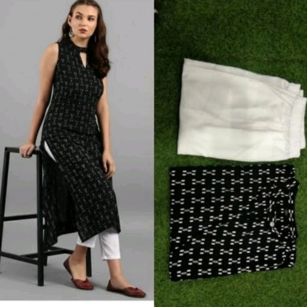 Women's Black Printed Rayon Kurti - XL