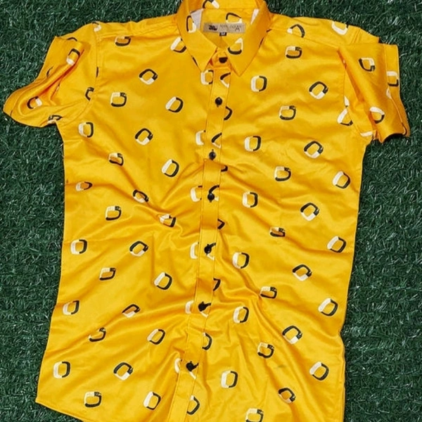 Lycra trend printed half sleeves shirt - Yellow, M