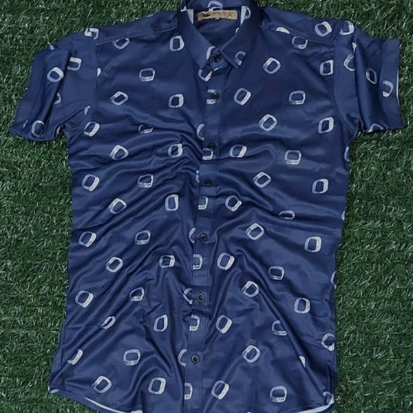 Lycra trend printed half sleeves shirt - Blue, L